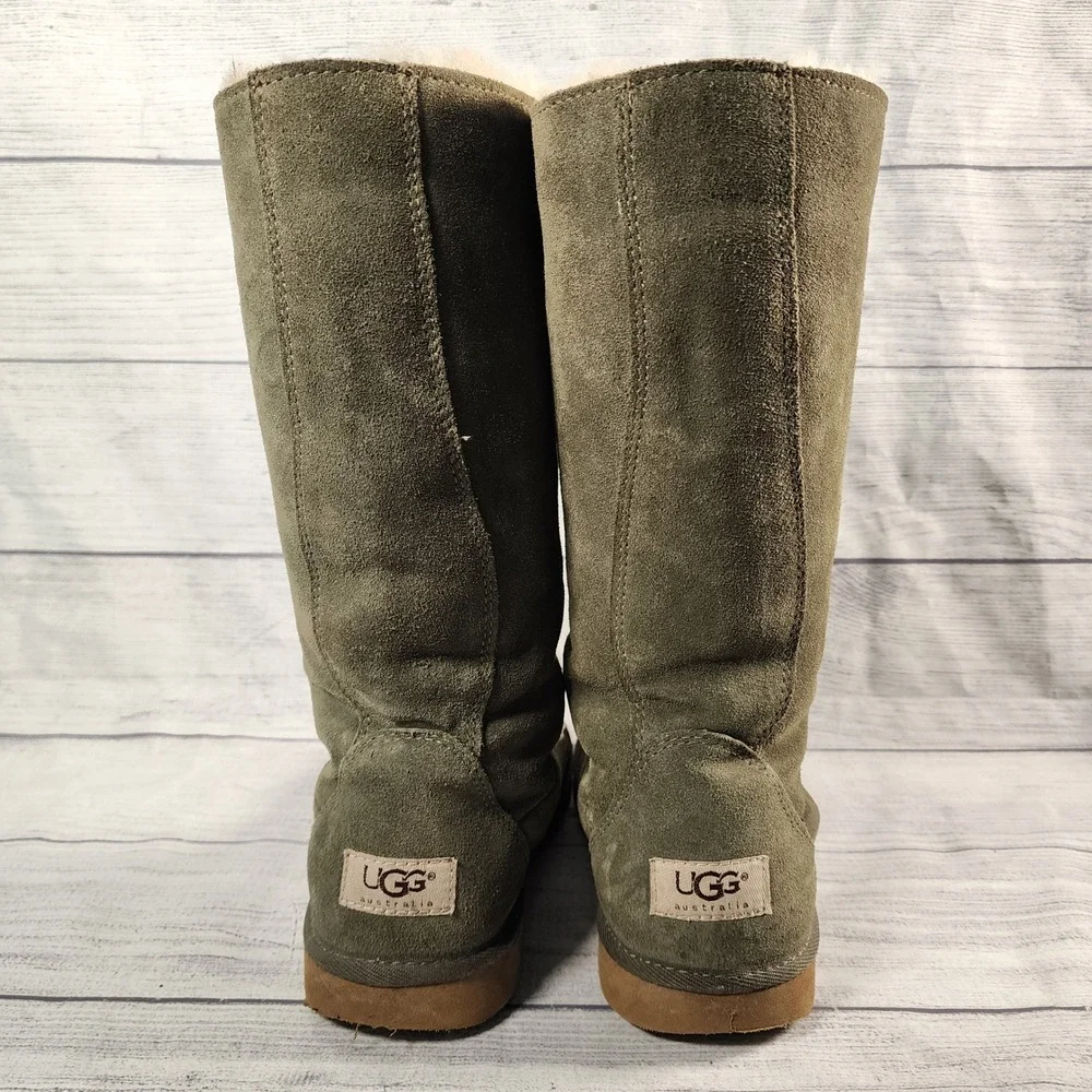UGG Australia Whitley Womens 6 Tall Boots Olive Green Suede Shearling Trim